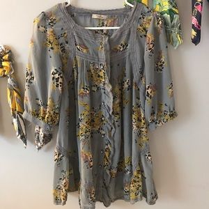 Darling; short sleeve floral button down blouse